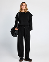 Κοτλέ Παντελόνι Jogger Wide Leg με Ζώνη Μαύρο