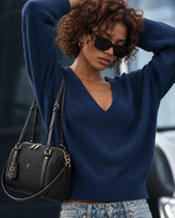 Πουλόβερ Basic V-Neck Μπλε