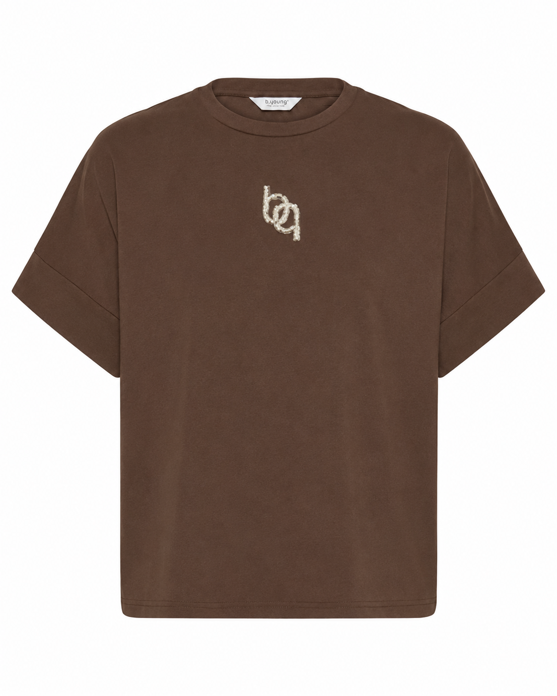 B.YOUNG γυναικείο καφέ T-shirt boxy fit glitter λογότυπο — μπροστά