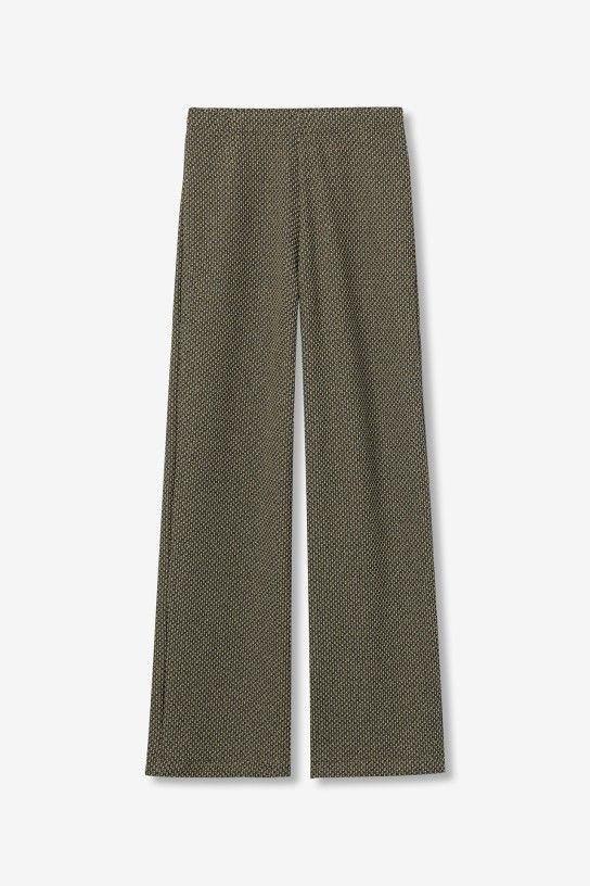 γυναικεία TIFFOSI πλεκτή παντελόνα wide leg καφέ πράσινο μελανζέ υφή — μπροστά