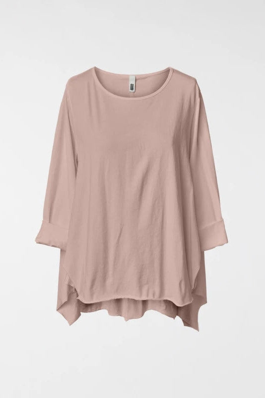 Wendy Trendy Γυναικεία ασύμμετρη μπλούζα από βαμβακερό ύφασμα σε dusty pink χρώμα με πλαϊνά ανοίγματα