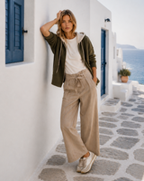 Ζακέτα Φούτερ Χακί με Κουκούλα και Φερμουάρ
