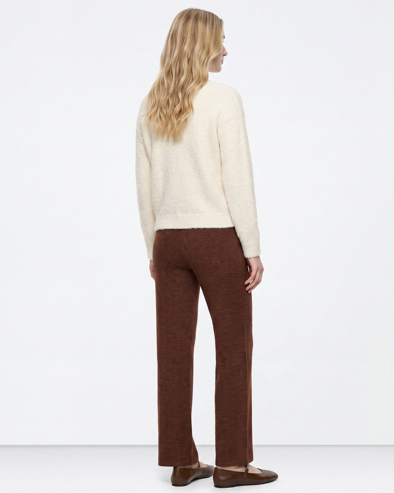 γυναικεία TIFFOSI καφέ παντελόνι ψηλόμεσο wide leg πίσω όψη μοντέλου
