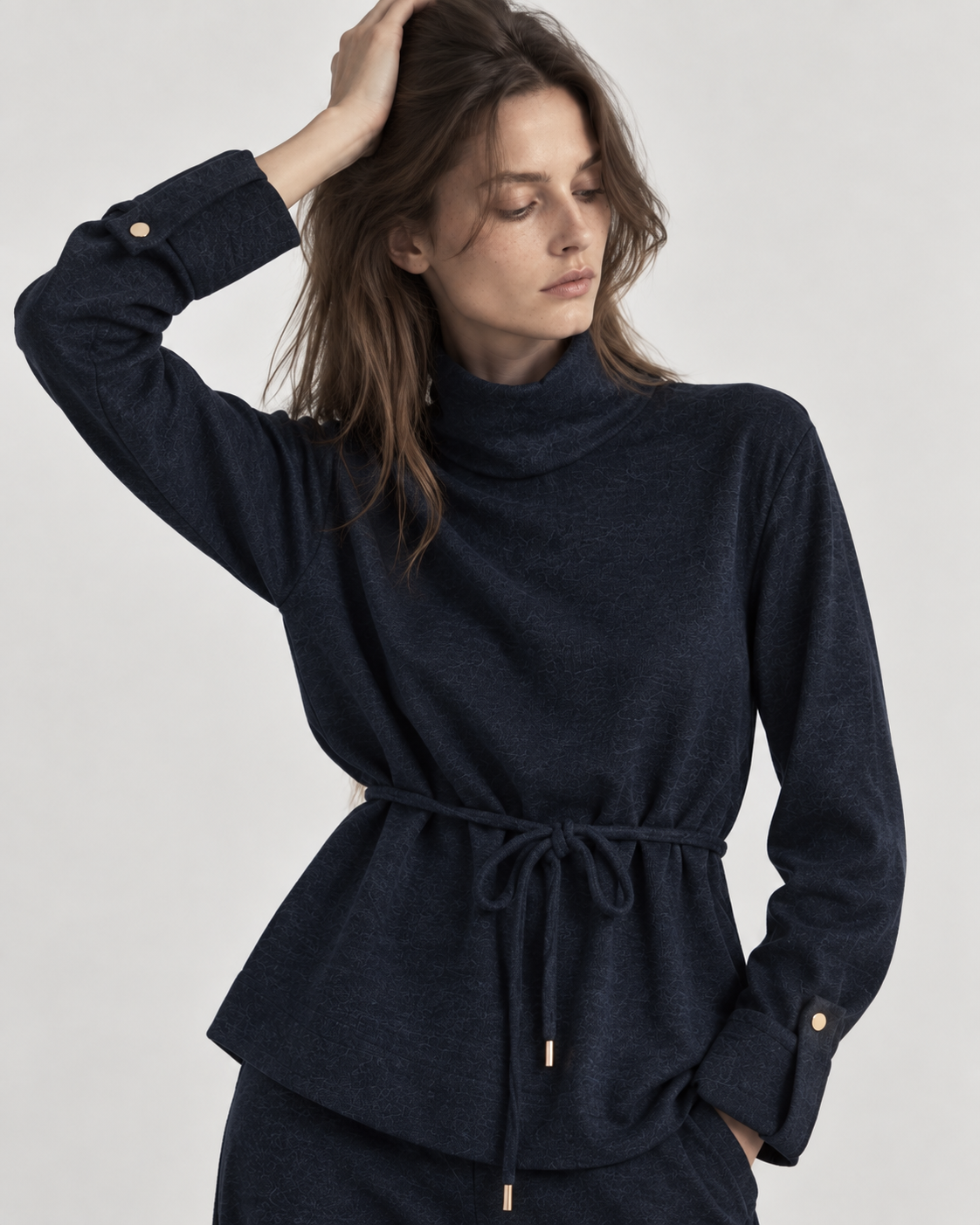 Μπλούζα Loose Fit με Δέσιμο στη Μέση Μπλε