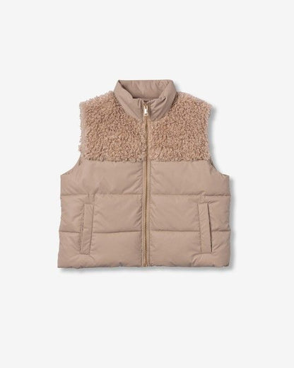 γυναικείο TIFFOSI μπεζ puffer γιλέκο teddy λεπτομέρεια όρθιος γιακάς φερμουάρ flat όψη
