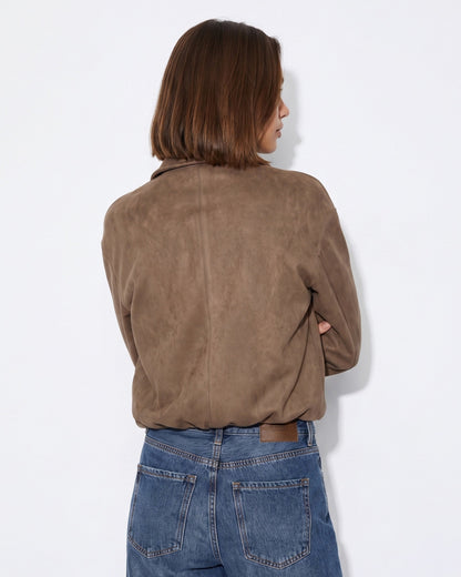 γυναικεία TIFFOSI καφέ μπουφάν τύπου suede loose fit κρυφό κλείσιμο flat όψη
