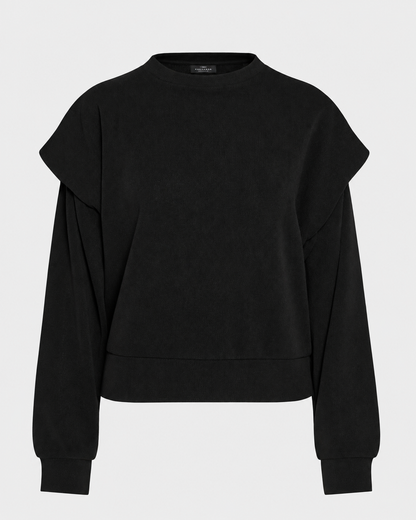 γυναικεία FUNKY BUDDHA μαύρο ribbed φούτερ flat lay ιδιαίτερη σχεδίαση ώμων rib τελείωμα καρπών και βάσης
