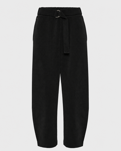 γυναικεία FUNKY BUDDHA μαύρο κοτλέ παντελόνι jogger wide leg balloon fit ζώνη flat lay μπροστά
