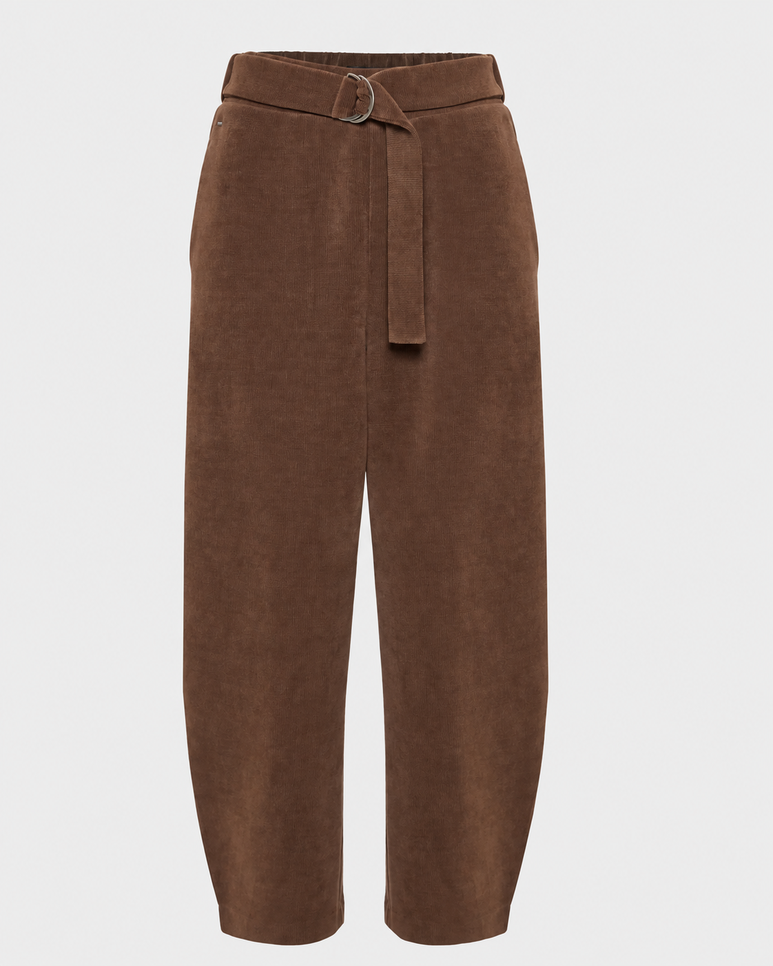 γυναικεία FUNKY BUDDHA καφέ κοτλέ παντελόνι jogger wide leg balloon fit ζώνη flat lay μπροστά
