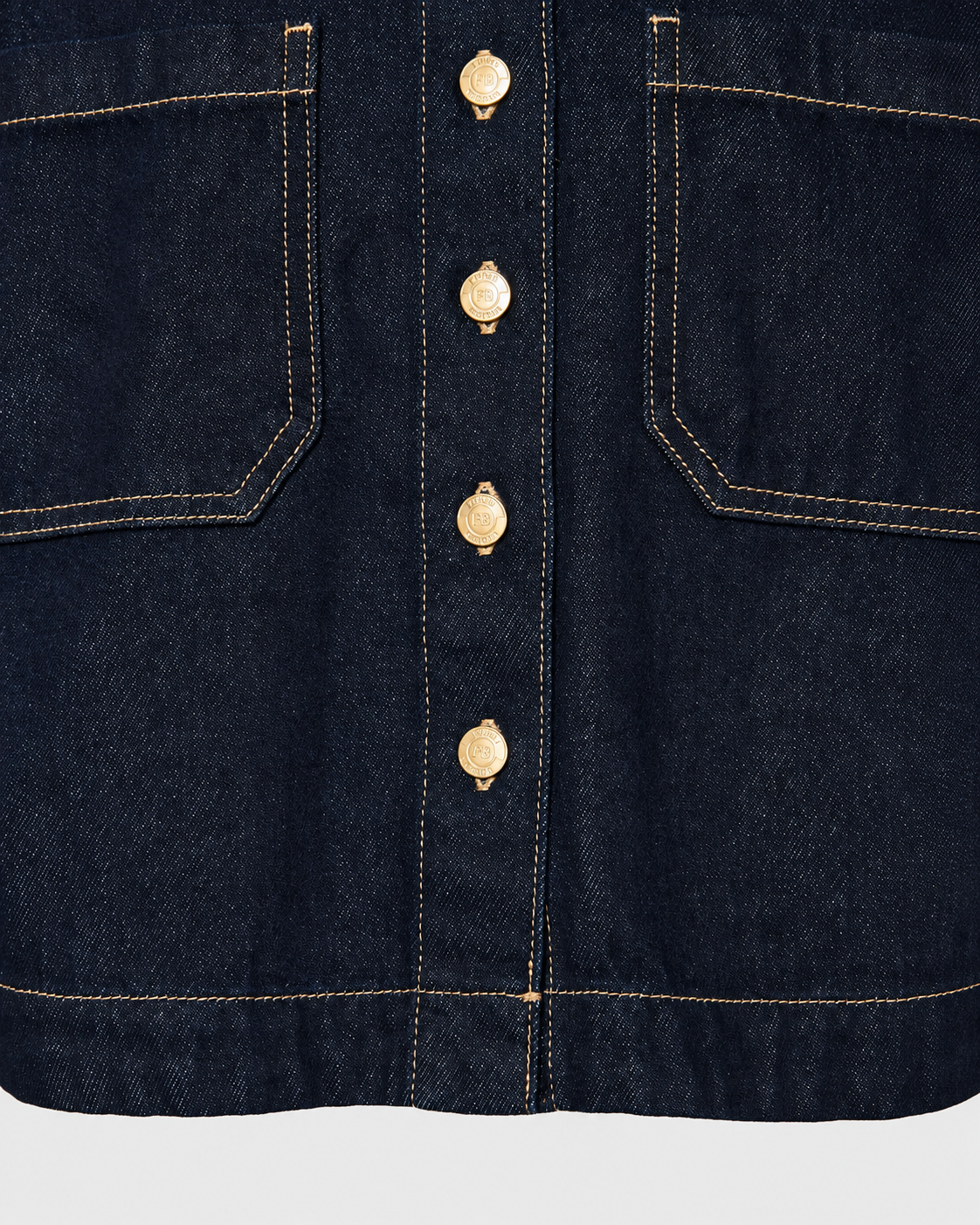 γυναικεία FUNKY BUDDHA σκούρο μπλε cropped denim overshirt κοντινό μεταλλικά κουμπιά εμφανείς ραφές τσέπες στήθος

