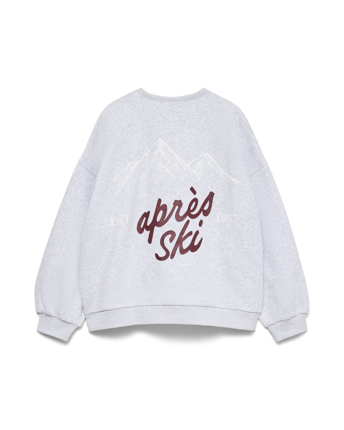γυναικείο VERO MODA γκρι μελανζέ oversized φούτερ après ski τύπωμα βουνά flat πίσω όψη
