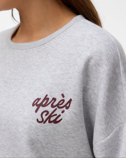 γυναικείο VERO MODA γκρι μελανζέ oversized φούτερ après ski τύπωμα detail στήθος
