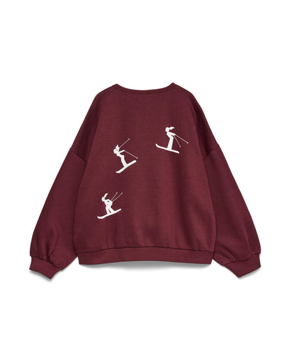 γυναικείο VERO MODA μπορντό oversized φούτερ φιγούρες σκιέρ flat πίσω όψη
