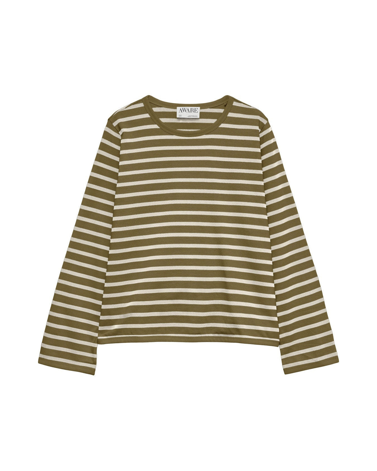 Oversized ριγέ τοπ AWARE by Vero Moda λαδί-εκρού 100% οργανικό βαμβάκι, flat lay
