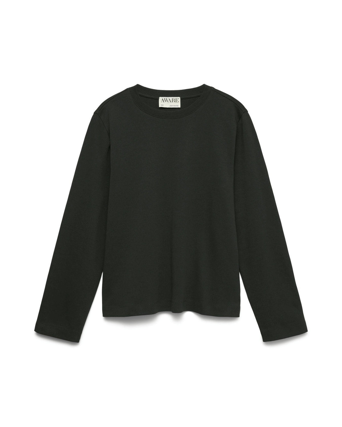 Basic μακρυμάνικο t-shirt AWARE by Vero Moda μαύρο 100% οργανικό βαμβάκι, flat lay

