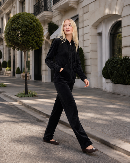 Μαύρο Βελουτέ Σετ Φόρμας με Κουκούλα
