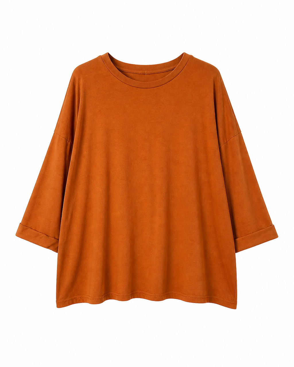 Γυναικεία κεραμιδί oversized μπλούζα με στρογγυλή λαιμόκοψη και φαρδιά μανίκια, flat lay
