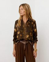 Μακρύ Πουκάμισο Animal & Floral Print σε Καφέ