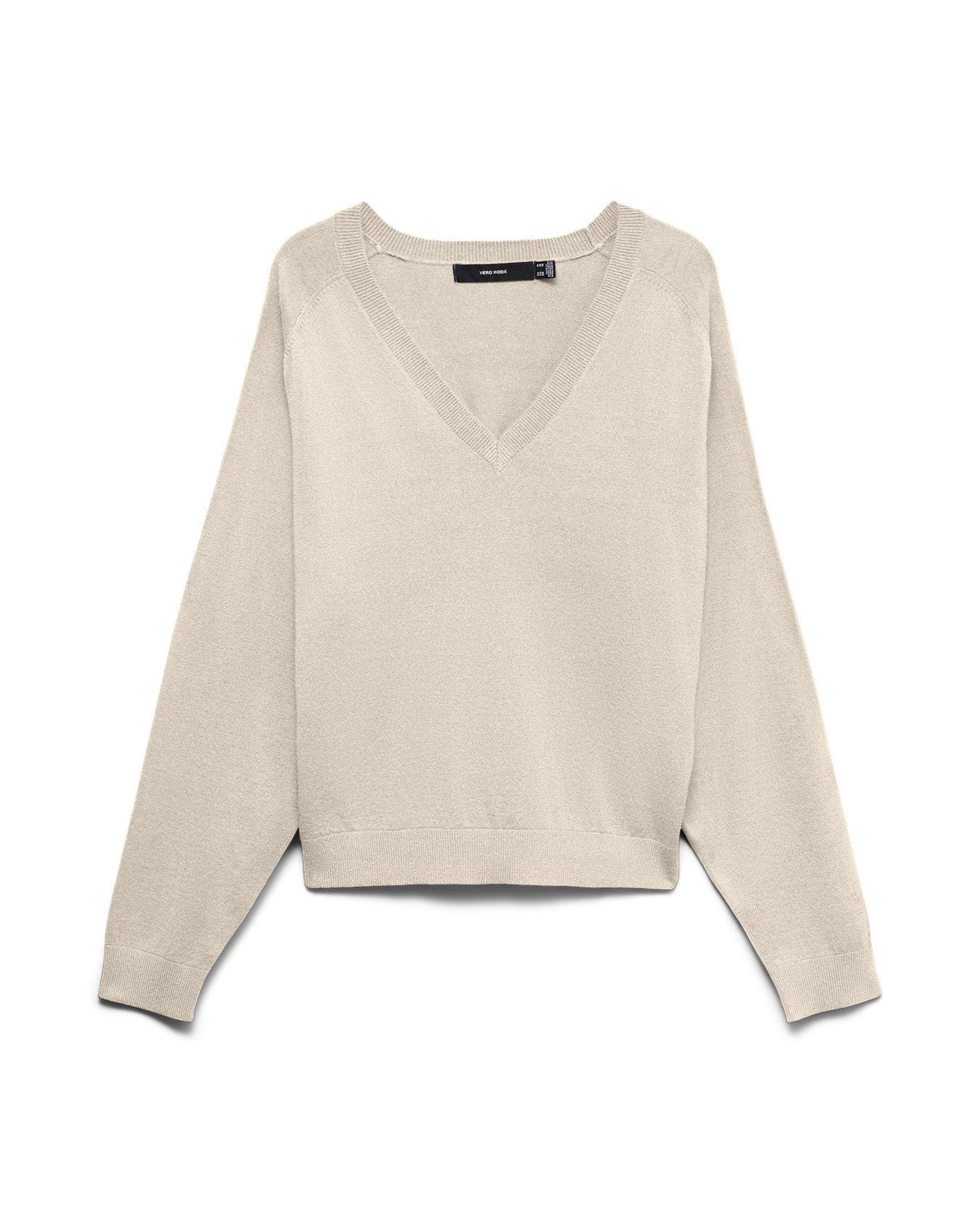 Γυναικεία πλεκτή μπλούζα VERO MODA εκρού V-neck, flat lay μπροστά
