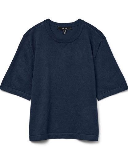 μπλε navy πλεκτή μπλούζα Vero Moda κοντομάνικη μπροστινή όψη
