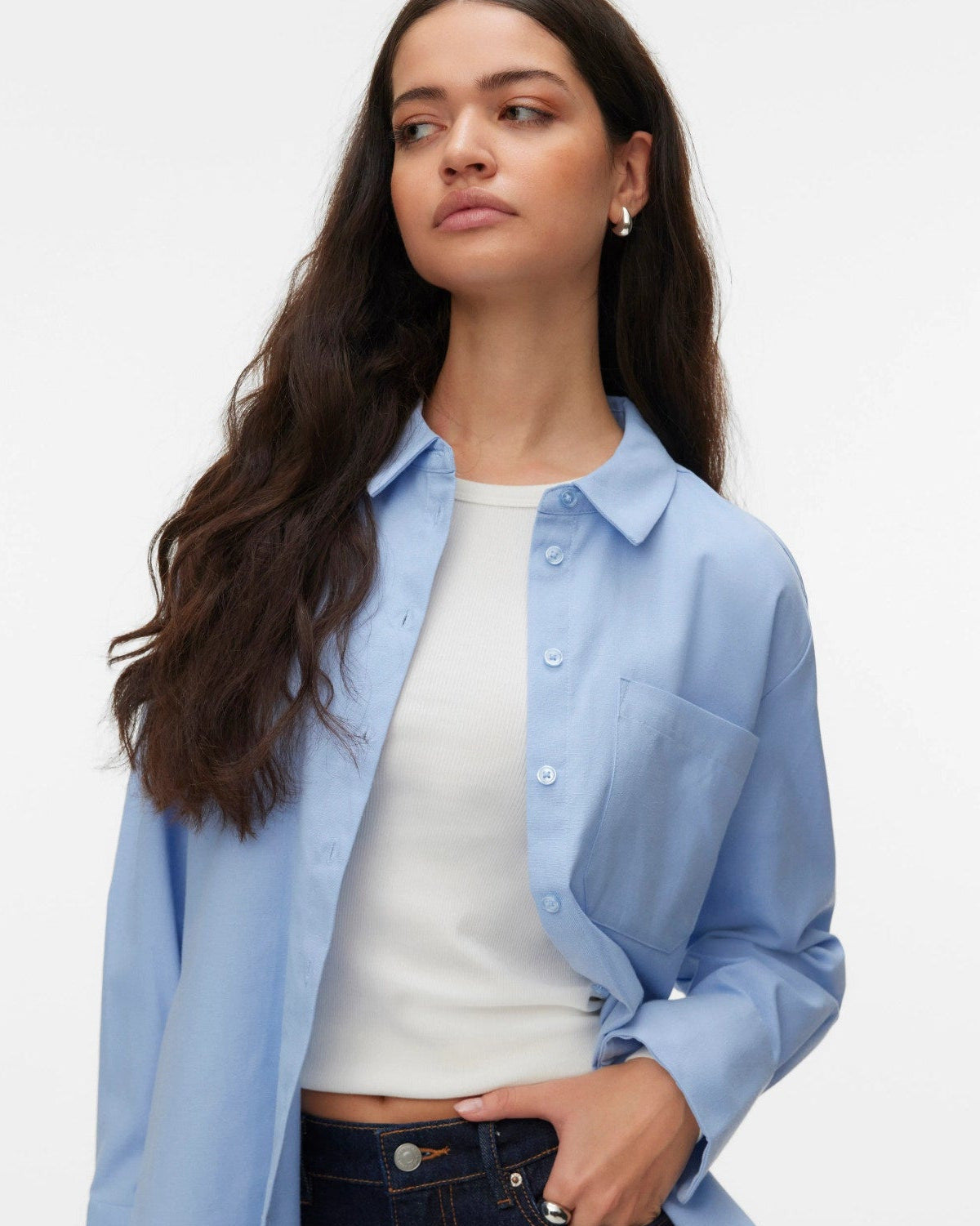 VERO MODA Πουκάμισο γαλάζιο κανονική εφαρμογή- μπροστινή όψη versatile στυλ