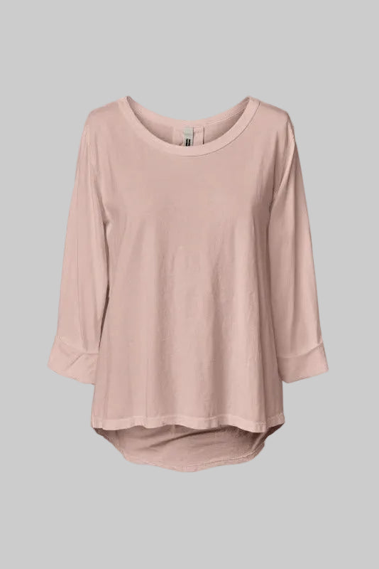 Wendy Trendy  Γυναικεία ασύμμετρη μπλούζα από βαμβακερό ύφασμα σε dusty pink χρώμα με κουφόπιετα στη μέση της πλάτης